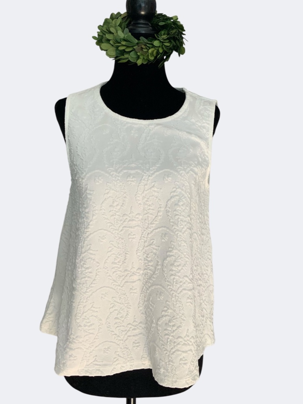 Anthropologie Maeve White Cotton Jacquard Knit Sleeveless Swing Top NWOT SZ S